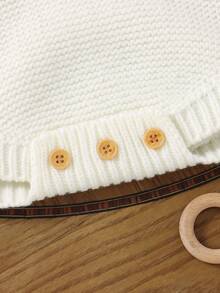 1pc Baby/Toddler Girls' Heart Pattern Knit Romper, Sleeveless Jumpsuit, Casual & Minimalist