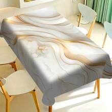 1/20pcs Elegant White Marble Tablecloth With Golden Stripe Design – Rectangular Polyester Table Cover For Dining, Parties, Weddings, And Outdoor Decor – Perfect Gift For Home Styling, Smooth Finish Fabric
