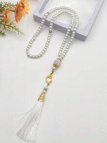 1 pieza Pulsera de cuentas de oración musulmana de 99 cuentas de vidrio con borlas, diseño minimalista de moda para uso diario