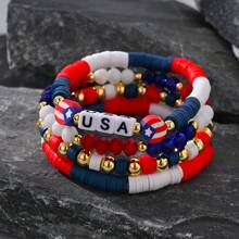 3 Stücke Boho-Stil USA Buchstaben Perlenarmband Set, Schmuckzubehör für Frauen, Sommer