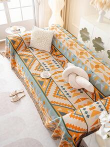 波西米亚风沙发套，几何图案单件沙发套，带流苏 - 可机洗，宠物友好型沙发保护套，适用于1/2/3/4座沙发，家居装饰必备单品 - 彩色 - 查看 6