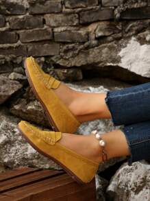 2025 Nouvelles Mocassins Femme Mode Plates à Bout Rond, Dessus en Laine de Mongol, Semelle Souple Légère et Antidérapante, Chaussures Plates Polyvalentes