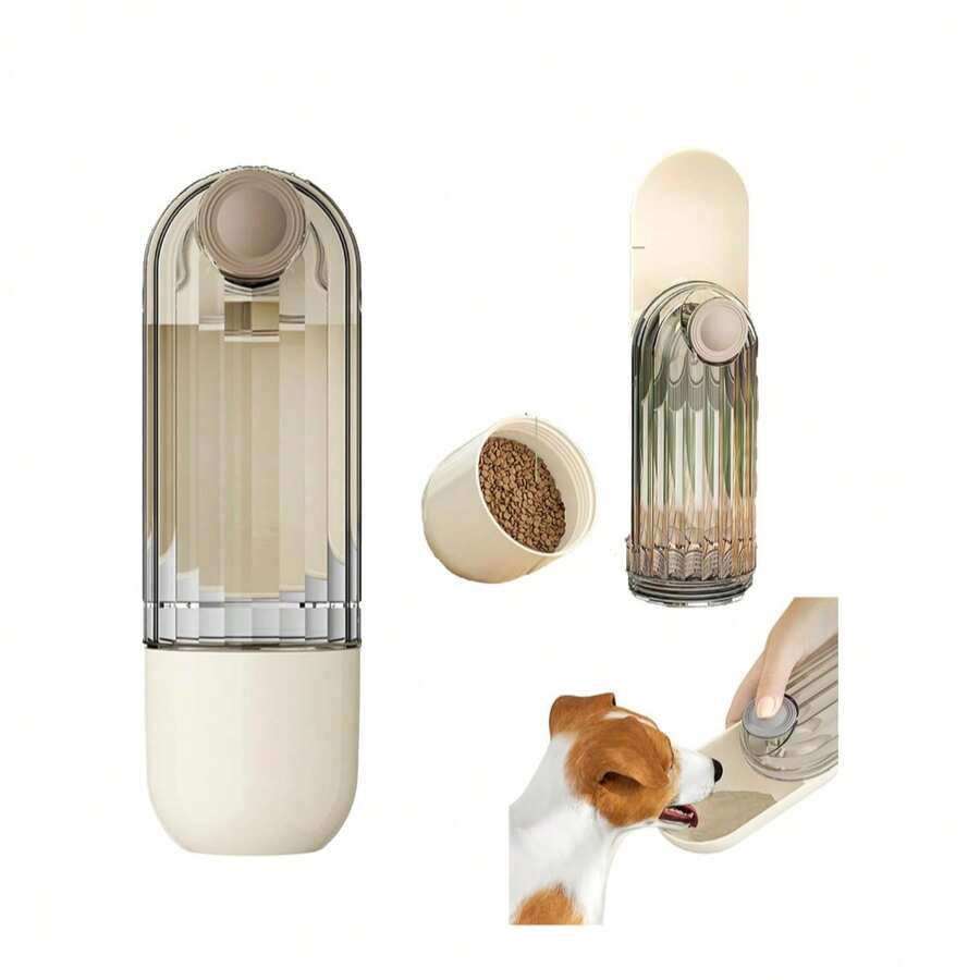 1 件二合一便携式宠物水和食物容器，透明可见的水瓶设计，遛狗喂食器，宠物旅行喝水器，狗和猫饮水器，宠物旅行水瓶，专为爱狗人士设计的便捷二合一饮水壶 - 彩色 - 查看 1