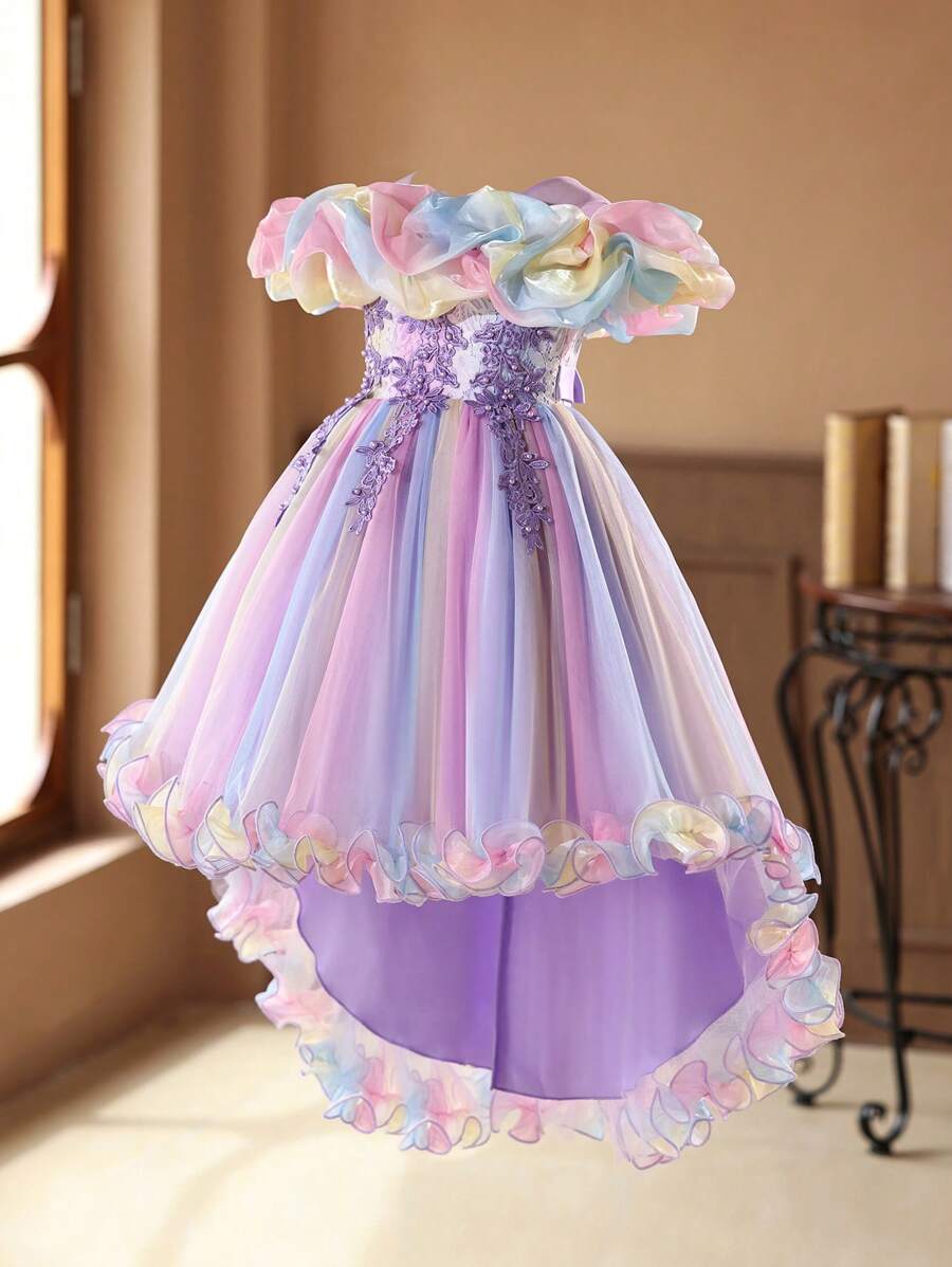 Vestito estivo per bambine, abito da cerimonia per bambine, abito formale da principessa con strascico, abito da damigella d'onore in tulle, tutù per feste
