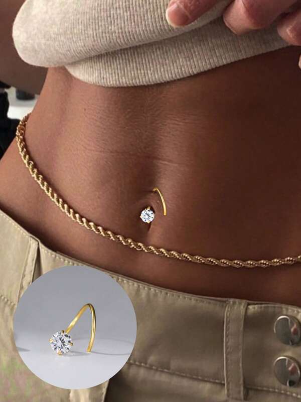 S925 Sterling Silver Single Diamond Belly Nail, Simple Style, Wrapped With Spiral Belly Buckle,Belly Ring, Suitable For Women To Wear, Anniversary Gift, Party Gift