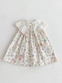 Baby Girl Floral & Bear Pattern Sweet Allover Print Dress, Summer