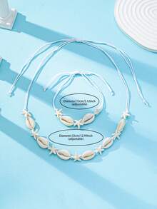 1 Set Shell Necklace, Shell Bracelet, Shell Jewelry Set, Beach Style, Summer Vacation, Shell Beaded Necklace & Bracelet Set - White - View 3