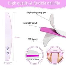 JEARLYU Lima per unghie 100/180 grit, tampone per unghie lavabile a doppia faccia, lucidatore per unghie riutilizzabile, adatto per unghie naturali e acriliche, per uso domestico e da salone