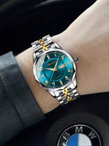 1 pieza Reloj mecánico de hombre, con diamantes, luminoso, de acero inoxidable, automático, con calendario y exhibición de día de la semana, regalo