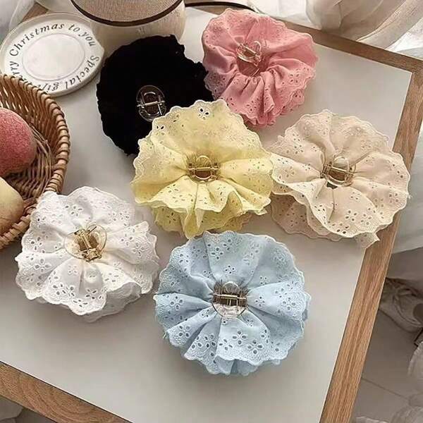 1pc Solid Color Elegant Polyester Hair Claw Hair Accessory, 4-Layer Lace Trim Ponytail Clip Barrette, Versatile For All Seasons Hair Accessories Fashion Hair Clips Women Claw Clip