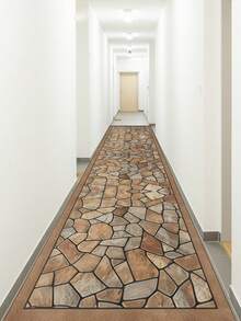 1pc Crystal Velvet Faux Stone Texture Printed Carpeted Runner Rug, Dirt Resistant & Machine Washable, Suitable For Kitchen, Hallway, Outdoor And Other Scenes - Multicolor - View 14