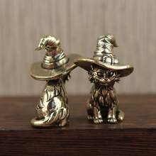 1PC-Pure Brass Wizard Kitten, Home, Living Room, Bedroom, Bar Counter Ornament, Decorative Creativity, Fantasy Animal, Magic Kitten, Holiday Gift, Halloween Present