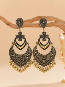 Elegant Retro Style Carving Flower Earrings With Charm Tassel Bells Pendant Suitable For Women's Daily Wear,Holiday Jewelry Accessories