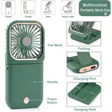 TFFFHandheld FanPortable Mini Fan With Power Bank 3000mAh USB Rechargeable Quiet Desk Fan With Cell Phone Stand Foldable 3 Speeds Strong Airflow 12 Working Hours Neck Fan