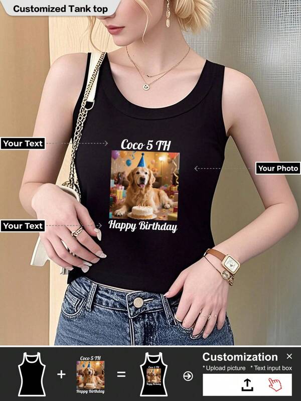 Customized Personalized Sleeveless Vests For Women, Personalized Title: Yoga, Sports, Fitness, Party, Vacation, Daily Casual, Simple And Fashionable.Personalized T-Shirt