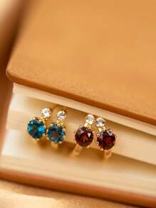 1 par de pendientes elegantes y retro de plata de ley 925 con circonita roja mini para atuendos de fiesta de mujeres