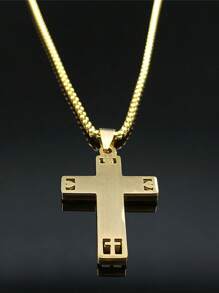 1 pieza Elegante collar con cruz católica para hombre, Conjunto de joyas con collar de acero inoxidable con cruz cristiana en color dorado/plateado/negro, con accesorio de moda brillante