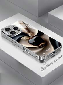 1 pieza Funda de teléfono de vidrio chapada en metal premium de lujo y elegante con gráfico de manzana personalizado, compatible con Apple 16 Pro Max/15/14 Plus/13 Pro/12 Pro Max/11/XsMax/8/7/6Plus, S24 Ultra/S25 Ultra, de moda, colorida, linda, divertida, minimalista, a juego con el teléfono
