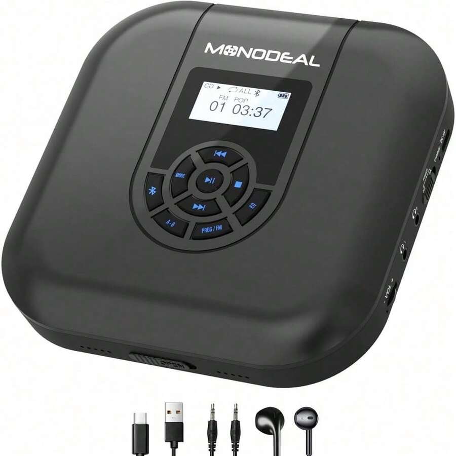 MONODEAL CDプレーヤー Bluetooth ポータブルCDプレーヤー スピーカー内蔵 LEDスクリーン付き リピート/A-Bリピート機能付き MP3/CD-R対応 5EQエフェクト機能 持ち運び 車/家庭用 ストレス解消/語学学習/音楽鑑賞/子供教育 ブラック - 109ブラック - チェックする 1