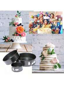 1/3pcs Carbon Steel Thickened Round Removable Bottom Birthday Cake Pan, Non-Stick Baking Tray With Clips, Multipurpose Baking Pan - Black - View 9