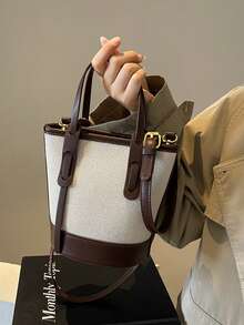 女士复古迷你水桶斜挎包 - 配有金色金属配件、拉链开合和可调节肩带，适合休闲或正式场合的多功能手提包，小尺寸斜挎包