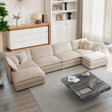 Modular Sectional Sofa, 146.5 Inch U Shaped Couch Set For Living Room, 4-Seater Comfy Cloud Couches With Two Movable Ottoman, DIY Combination, Chenille, Light Coffee - Cà phê nhẹ 4 chỗ + 2 O - Xem 1