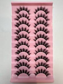 Pack Of 10 Fluffy And Soft False Eyelashes Natural Look Natural, Fluffy, Soft, Fine Cross Full Strip Lashes Anime Eyelashes Natural Look Enlarged Eyes False Eyelashes Thick Curl - 黑色 - 查看 5