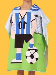 1件装可爱美人鱼和恐龙印花带帽沙滩巾，可作沙滩披肩、沙滩毯等。