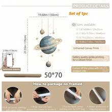 宇宙梦想家婴儿房三件套：1/3 太空冒险版画，配有漂浮的宇航员、土星环和复古火箭 - 独家婴儿星系墙饰套装。太空婴儿房装饰，宇航员婴儿墙饰，漂浮的星球版画，复古火箭婴儿房装饰， - 彩色 - 查看 16