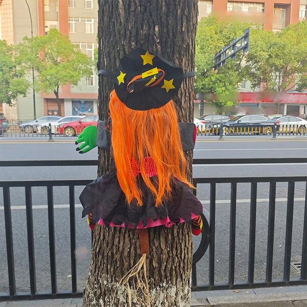 Halloween Tree Climbing Orange Hair Witch Broom Tree Witch, Outdoor Terror Hanging Tree, Home Decoration, Tree Props