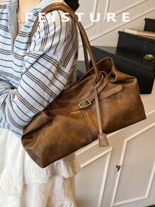 1pc Women's Large Capacity One Shoulder Shopping Bag With Magnetic Closure, Suitable For Daily Outings, Dates, Commuting