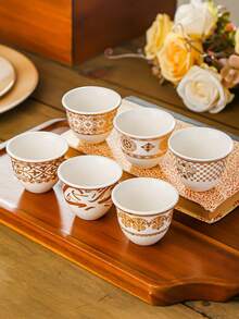 6pcs/8pcs/12pcs Ceramic Moonlight Cups, Middle Eastern Turkish Style Black Tea Cups, Elegant Noble Cups, 8-Piece Set, European And American Coffee Cups, Kung Fu Tea Set, Holiday Gift Set - Multicolor - View 11