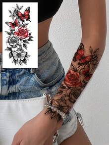 4pcs Women Temporary Tattoos, Waterproof Body Art Stickers Suitable For Females, Durable Realistic Sexy Flower & Butterfly Tattoo Stickers - Multicolor - View 4