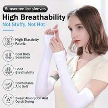 1Pc, Color Ice Silk Sunscreen Sleeve, Strong UV Protection, Outdoor, Sun Protection, Cool, School Tops, Back To School Supplies, Sun Protection Supplies - màu đen - Xem 7