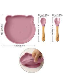 3PCS Personalized Customization Name Baby Silicone Tableware Set Wooden Handle Spoon Fork Cartoon Bear Dishes Snack Plates Custom Baby Stuff Winter Eve Gifts Back To School Winter Gift Ideas Boy Girl Valentine's Day Multi-Functional, Ornamental, Letter Exquisite, Stylish, Baby Fashion, Soft Squishy, Colorful, Cute Kawaii Adorable Unique, Customized Treasurefinds, Baby Gifts, Cute Baby For Children's Day