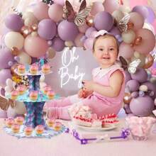 110pcs Pink & Purple Balloon Arch Kit, Dusty Rose, Purple, White, Metallic Rose Gold Latex Balloons For Bridal Shower, Baby Shower, Wedding, Anniversary, Engagement, Girl & Kid Birthday Party Decorations
