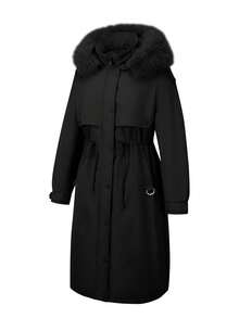 Risissida Women's Autumn/Winter Detachable Fur Collar Thickened Down Jacket, Zipper/Button Closure, With Pockets - Black - View 7