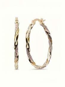 1 Pair Ladies' Elegant Twisted Circular Earrings - Copper Alloy Nickel-Free Electroplated, Minimalist Yet Chic Valentine's Day Fashion Jewelry, Versatile Accessory For All Seasons, Suitable For Daily Wear And Parties