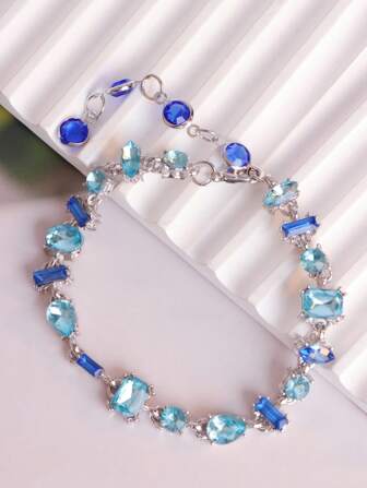 1 st damermband med elegant blå kubisk zirkonia, lyxigt och mångsidigt vänskapsarmband, present till högtiderna