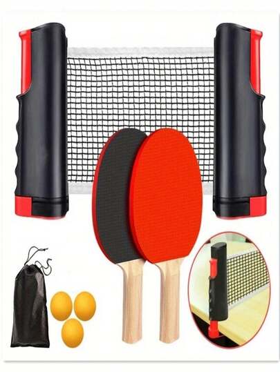 1 Set Portable Ping Pong Racket Kit, Includes Retractable Net, 2 Paddles, 6 Balls, Drawstring Storage Bag - Made Of PVC Material, Racket Set, For Beginners, Adults Outdoor Sports, Training Tool, Double-Sided Rubber Elastic Ping Pong Paddle Set, Suitable For Camping, Picnic, Yard Games, Indoor/Outdoor Play - Ideal Christmas & Halloween Gift For Family, Friends, Siblings, Neighbors, Co-Workers, Teachers, Classmates