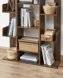 Bibliothèque arbre, Étagère à 13 compartiments, Meuble de rangement, 86 x 25 x 140 cm, avec coins arrondis et rebords, Marron rustique - Tabac - Voir 5