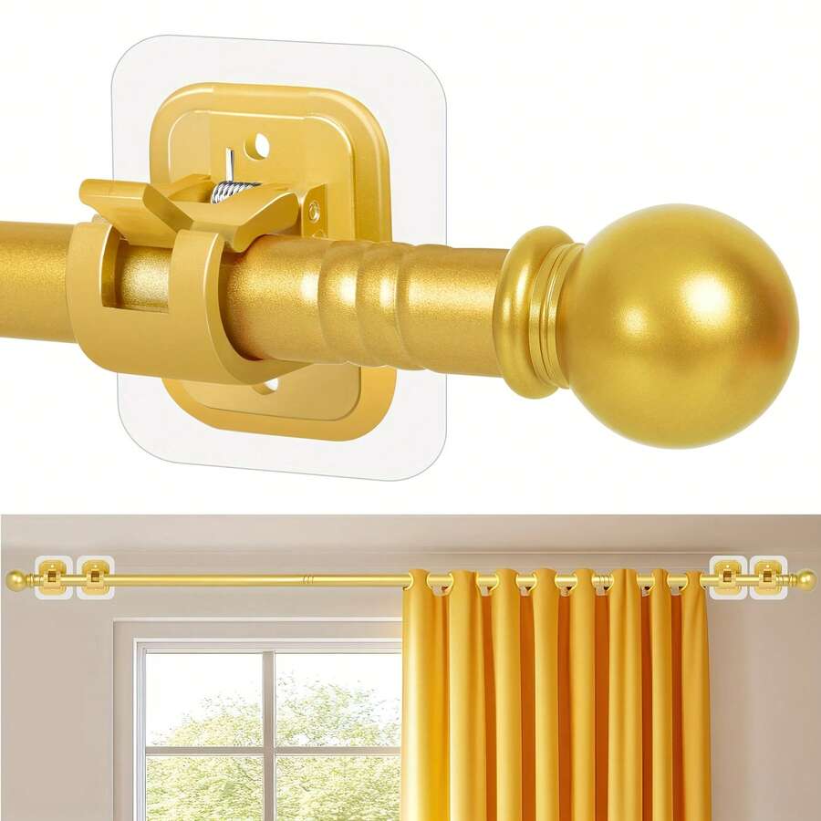 128-32 Inch Damage-Free No Drill Curtain Rods Adjustable Metal Drape Pole With Super Strong Adhesive Brackets, Contemporary Style For Renters, Apartments, Dorms, Indoor & Outdoor Use, Curtain Rods For Living Room