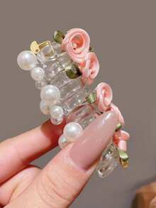 1个仿珍珠编织螺旋发圈 - 高马尾和泡泡辫工具，电话线发饰，女士发圈，发饰，马尾辫发圈，发绳，发圈头饰