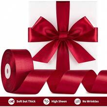 New 1-1/2 Inch Wide Wine Red Satin Ribbon, 50 Yards Solid Polyter Fabric Ribbon For Ros Making, Gift Wring, Uation, Wedding Drations, Crafts, Bows - Wine Red - View 3