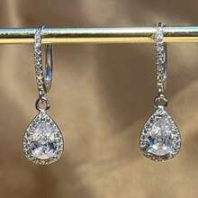 1 Pair S925 Sterling Silver Luxurious Water Drop Design Earrings, Inlaid Sparkling Zirconia, Elegant & Graceful Women's Earrings For Daily Wear, Quality Jewelry Gift For Loved Ones