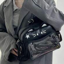 2025 独家设计可爱机械猫背包，Y2K 时尚千禧一代时尚黑色斜挎包 - 黑色 - 查看 8