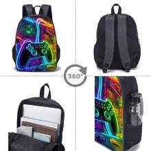 3 pièces Set de sacs à dos, Imprimé araignée/Imprimé jeu, Unisexe, Sac à déjeuner, Trousse, Sac à dos