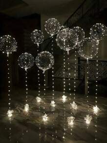 12 piezas (6 sets) / 6 piezas (3 sets) / 2 piezas (1 set) - Luces de cuerda de globo LED, diseño de bola Bobo transparente, decoración para cumpleaños, boda, aniversario, Día de San Valentín, fiesta de playa de verano, decoración de fiesta interior, blanco cálido