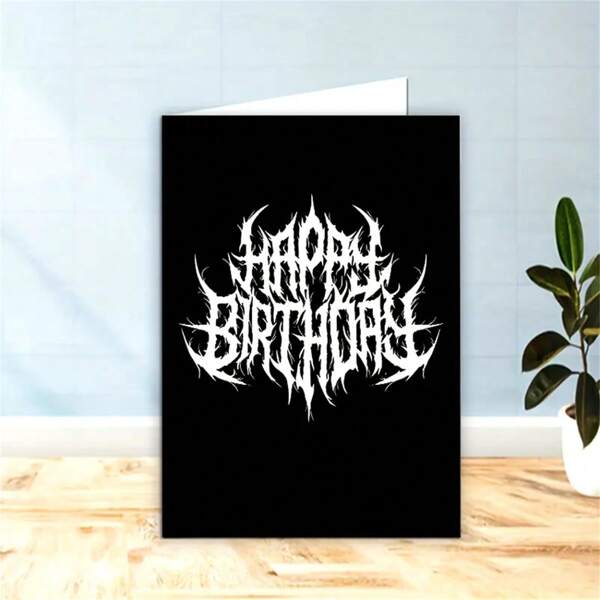 1pc Heavy Metal Halloween Birthday Greeting Card With Envelope - Unique Horror Theme Gift For Her, Black & White Gothic Design, Suitable For Halloween Or Birthday Celebrations, Halloween Decor