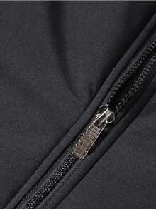 1pc Winter Men's Long Sleeve Thermal Lined Jacket, Thickened Warm Stand Collar Casual Outwear , Fall - Black - View 3